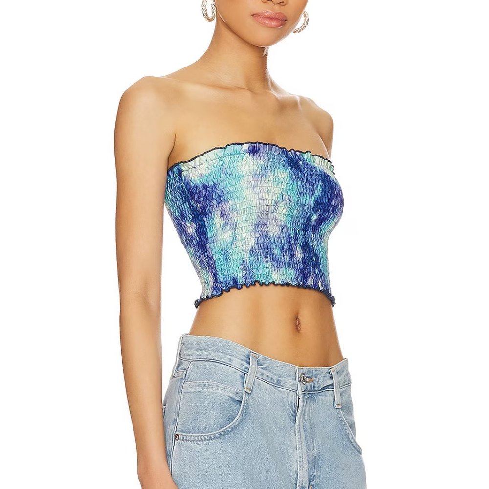 MORE TO COME Savannah Crop Tube Top in Blue Multi Color Size M Brand New NWT